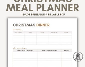 Pianificatore della cena di Natale, pagina stampabile per la pianificazione del menu di Natale, pianificatore dei pasti di Natale, pianificatore digitale per la cena delle feste, lista di controllo per la cena di Natale