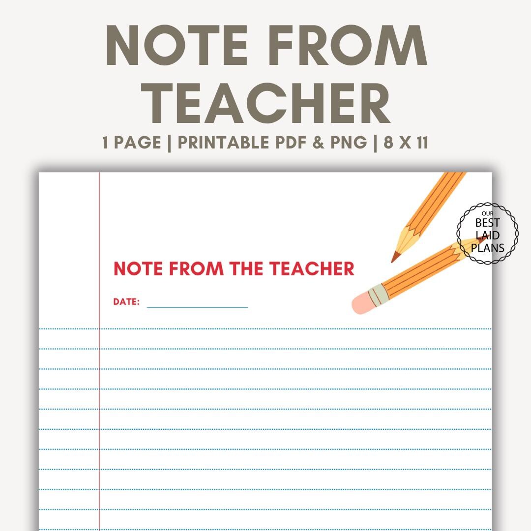 Note From Teacher Printable PDF, Teacher Stationery Digital Dowload ...