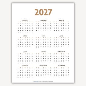 2027 printable calendar at a glance