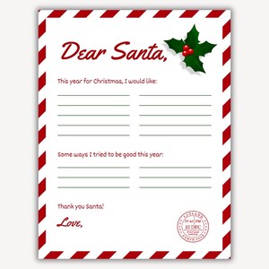 Plantilla de carta a Papá Noel imprimible, plantilla de carta a Papá Noel en PDF, plantilla de carta a Papá Noel para niños, descarga digital, plantilla de carta a Papá Noel