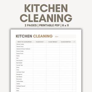 Kitchen Cleaning Checklist PDF, Kitchen Cleaning Checklist Printable, Kitchen Checklist Planner, Kitchen Cleaning Checklist Digital Download