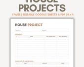 House Project Planner Printable PDF Google Sheets Editable Home Project Home Renovation Planner Jobs To Do DIY Project Home Repair Planner