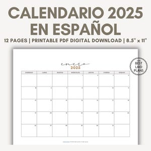 2025 Calendar Spanish Printable Spanish Calendar Calendario Espanol Monthly Calendar Calendario Mensual Español 2025 Wall Calendar Spanish