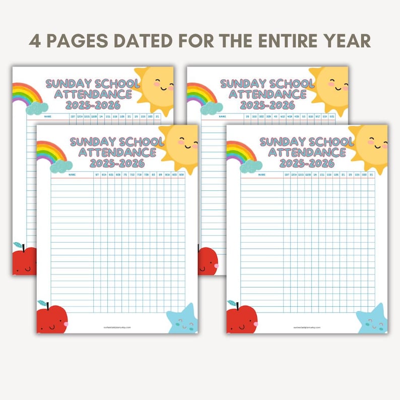 Sunday School Attendance Chart Printable PDF, Sunday School Attendance ...
