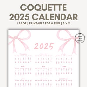Calendar 2025 Pink Bows, 2025 Calendar with Bows Pink, Calendar for 2025 Pink Coquette Bows, At a Glance 2025 Calendar with Pink Bows