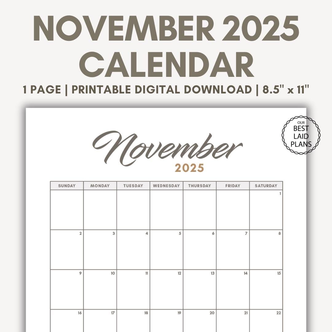 November 2025 Calendar Printable Download November 2025 Printable PDF