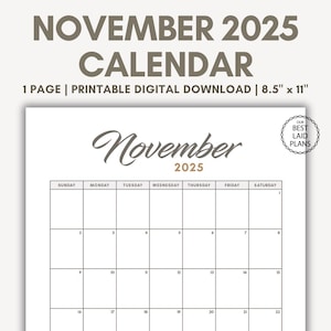 November 2025 Calendar Printable PDF November 2025 Page November 2025 Boho November Calendar 2025 Cute Calendar Nov Cal Digital Download
