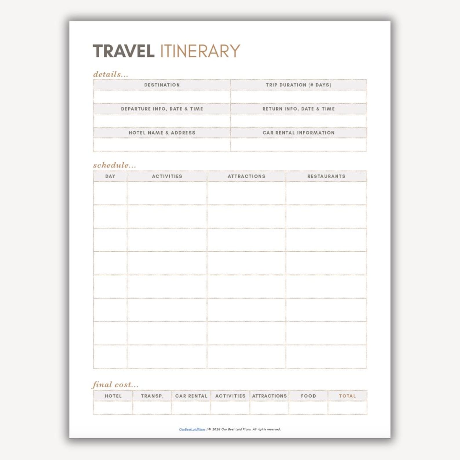 Trip Planner Itinerary Template Printable PDF Trip Planner Travel