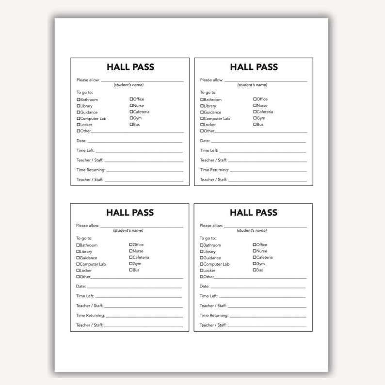 Hall Pass Template, Hall Pass Printable PDF, Bathroom Passes Template ...