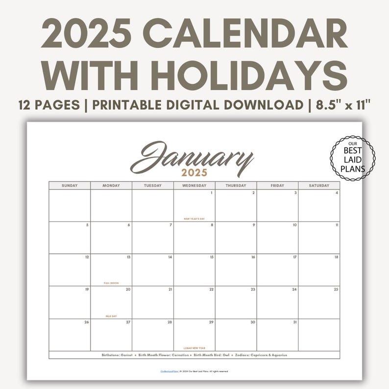 2025 Calendar Printable Landscape 2025 Monthly Bundle Calendar