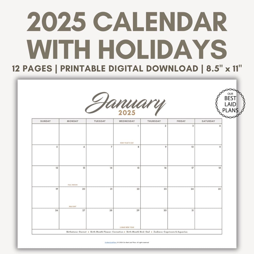 2025 Calendar Printable Landscape 2025 Monthly Bundle Calendar Printable Year 2025 12 Month