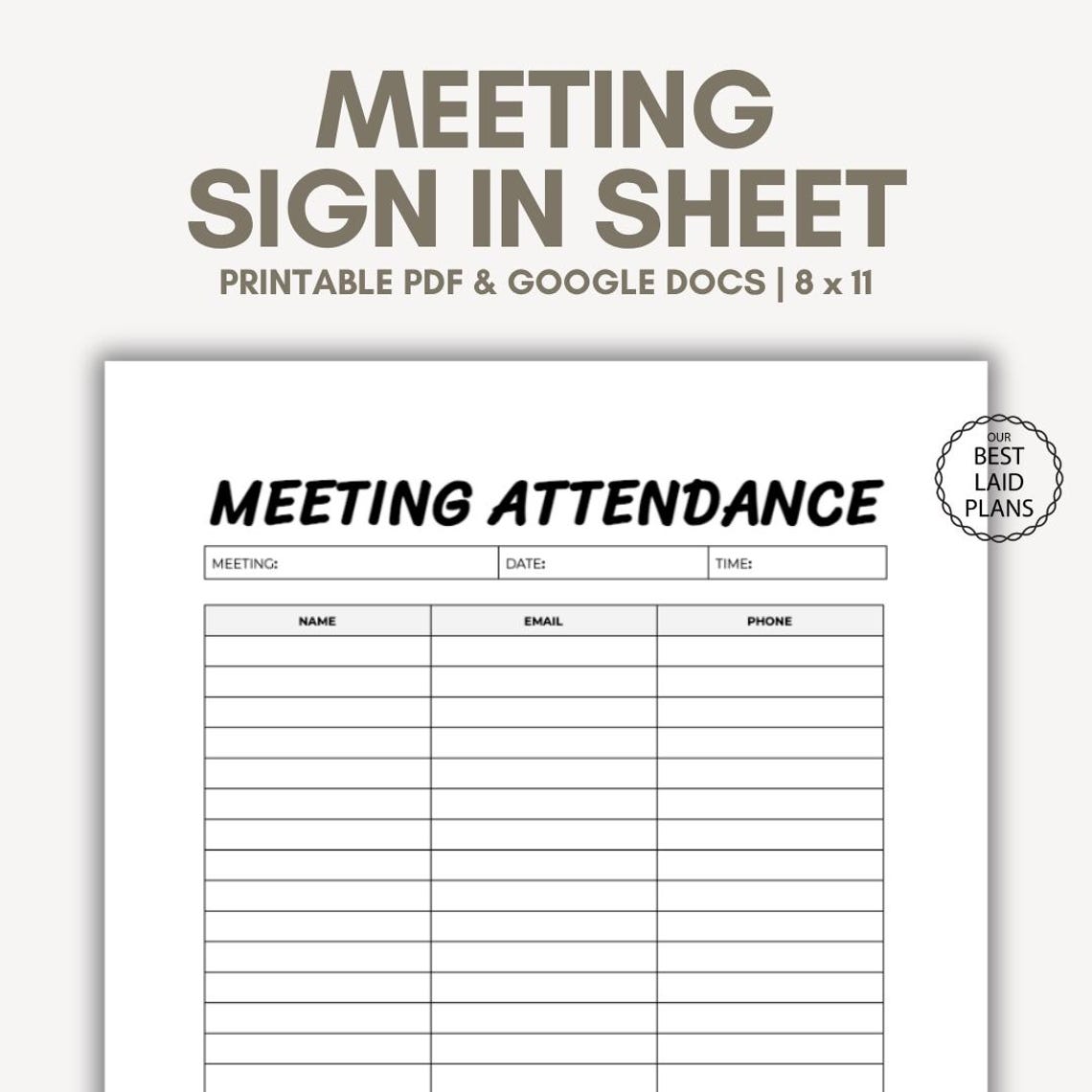 Meeting Attendance Sign in Sheet Template, Meeting Attendance Sign in ...