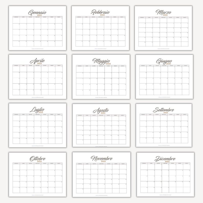 2025 Calendar Italian 2025 Calendario Printable PDF Monthly Italian