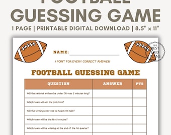 Football Guessing Game Printable PDF Football Party Games Football Fun Football Printables Football Game Ideas Super Big Game Day Questions