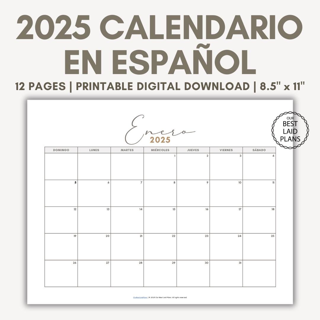 2025 Calendar Spanish Printable Spanish Calendar Calendario Espanol Monthly Calendar Calendario