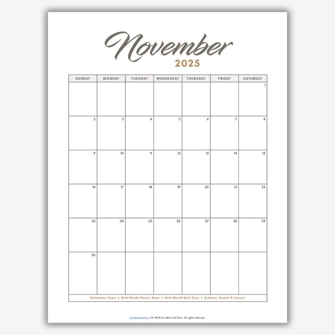 November 2025 Calendar Printable Download November 2025 Printable PDF