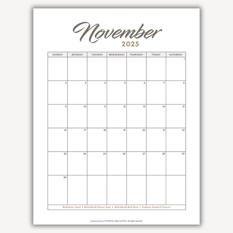 November 2025 Calendar Printable Download November 2025 Printable PDF