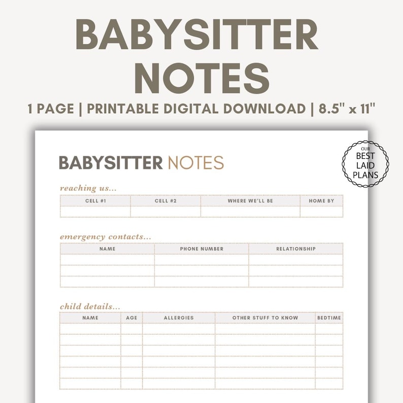 Babysitter Checklist Printable Babysitter Checklist Notes Babysitter Babysitter Checklist Printable Babysitter Checklist Notes Babysitter