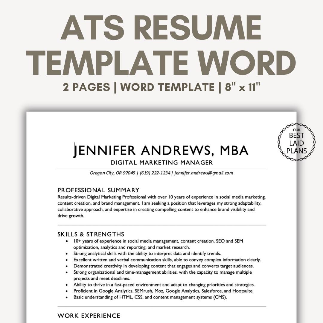 ATS Resume Template Word ATS Friendly Resume Template Microsoft Word Cv