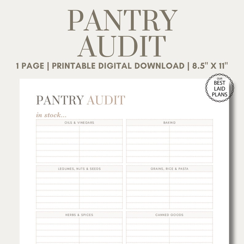 Pantry Inventory Log Printable, Pantry Audit Planner, Pantry