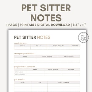 Pet Sitter Notes Printable PDF Pet Sitting Planner Printable Dog Sitter Notes Dog Sitting Task List Printable Rover Checklist Printable