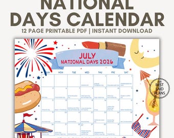 Juli Nationaler Feiertage Kalender, Nationaler Juli Tage Kalender 2026, Nationaler Feiertage im Juli, Kalender der Feiertage und Nationaler Feiertage