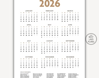Kalenderjaar 2026 in één oogopslag afdrukbare pdf, klassieke kalender 2026, A5 staand, kalender 2026 met feestdagen, één pagina