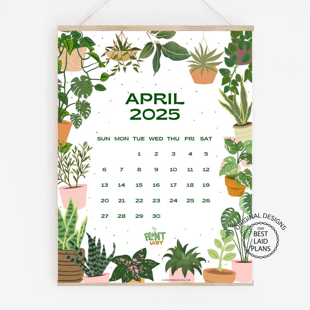 April 2025 Calendar Printable PDF Monthly April 2025 Calendar Plant Theme Calendar April Cal