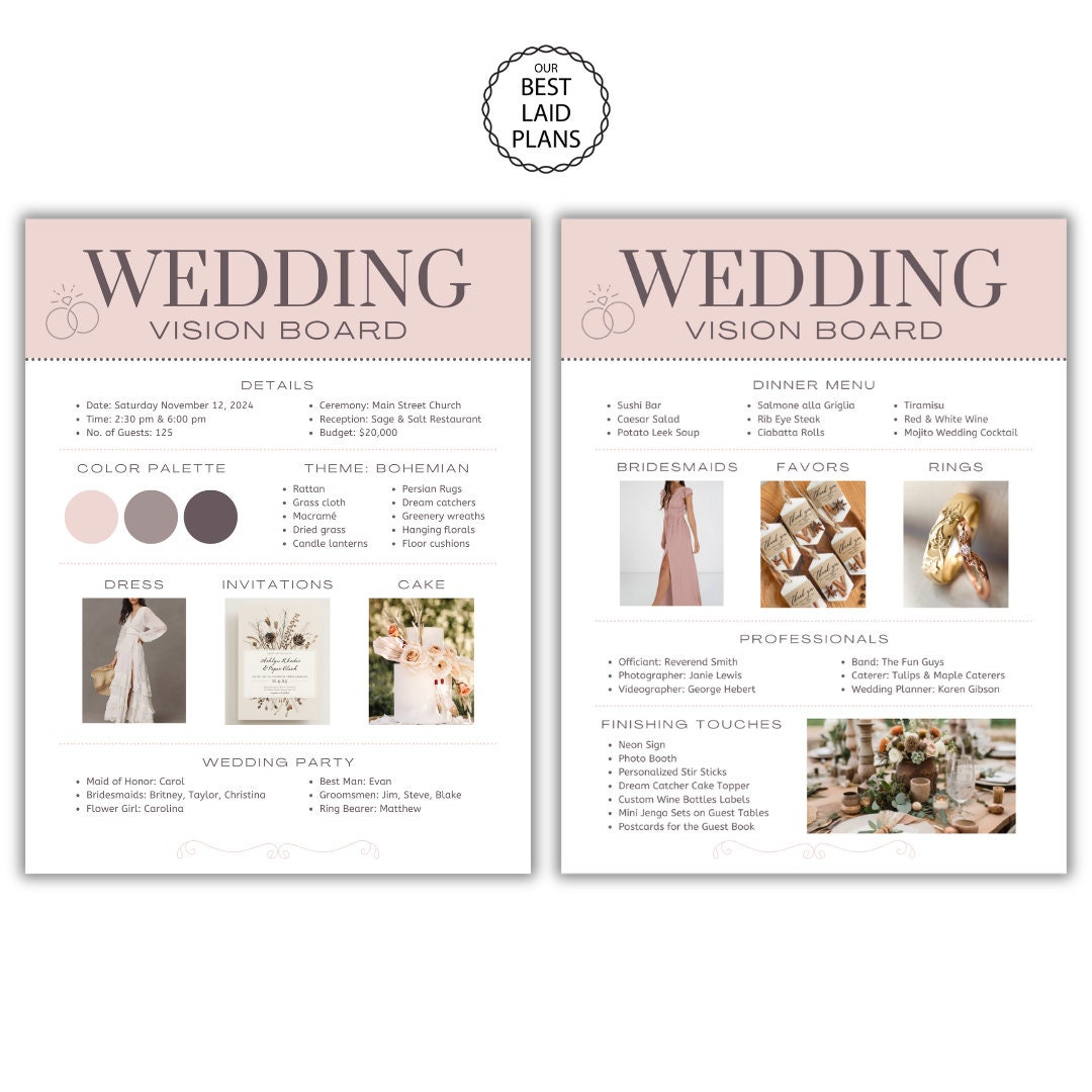 Wedding Mood Board Canva Template Wedding One Sheet Editable Template ...