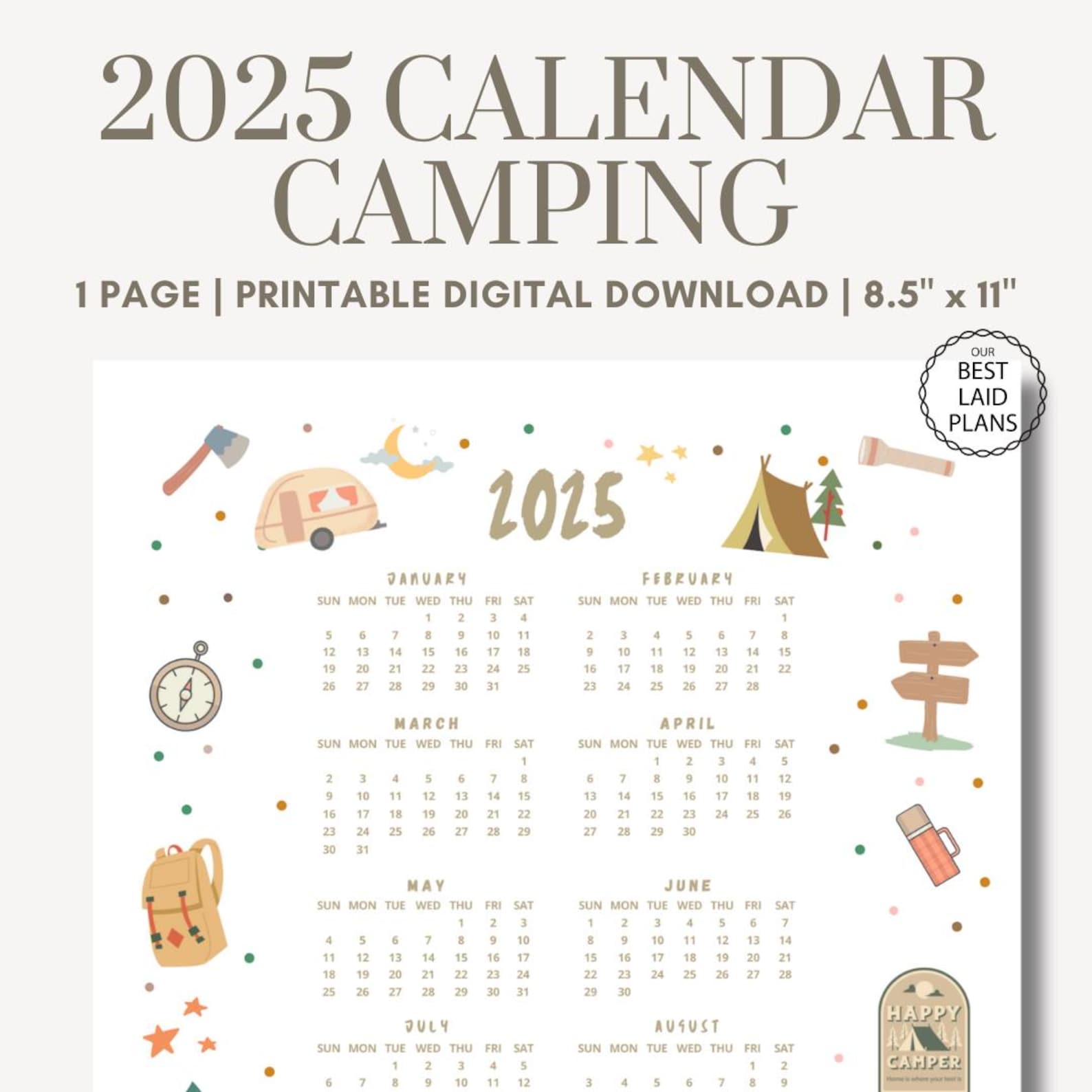 2025 Calendar Printable PDF Camping 2025 Calendar at a Glance 2025