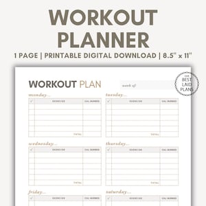 Workout Planner Printable, Workout Planner Template, Workout Planner PDF, Weekly Workout Planner Digital, Workout Planner Minimalist