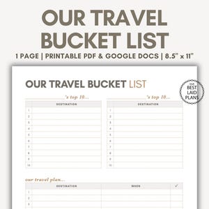 Nuestro planificador de lista de deseos de viaje, lista de deseos de viaje imprimible, lista de deseos de viaje en formato PDF, lista de deseos de viaje, plan de viaje para parejas