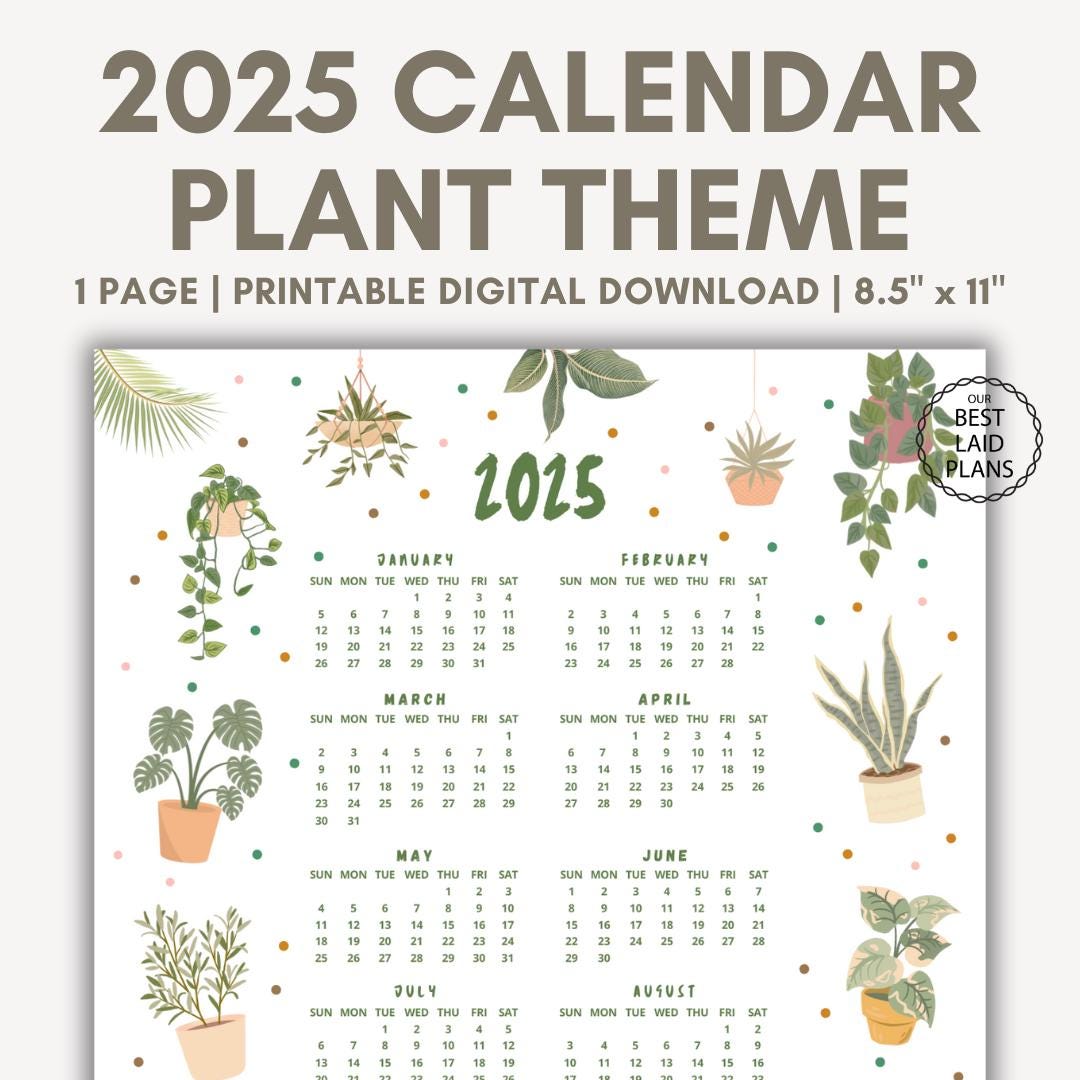 2025 Calendar at a Glance Plant Calendar Plant Lover Gift