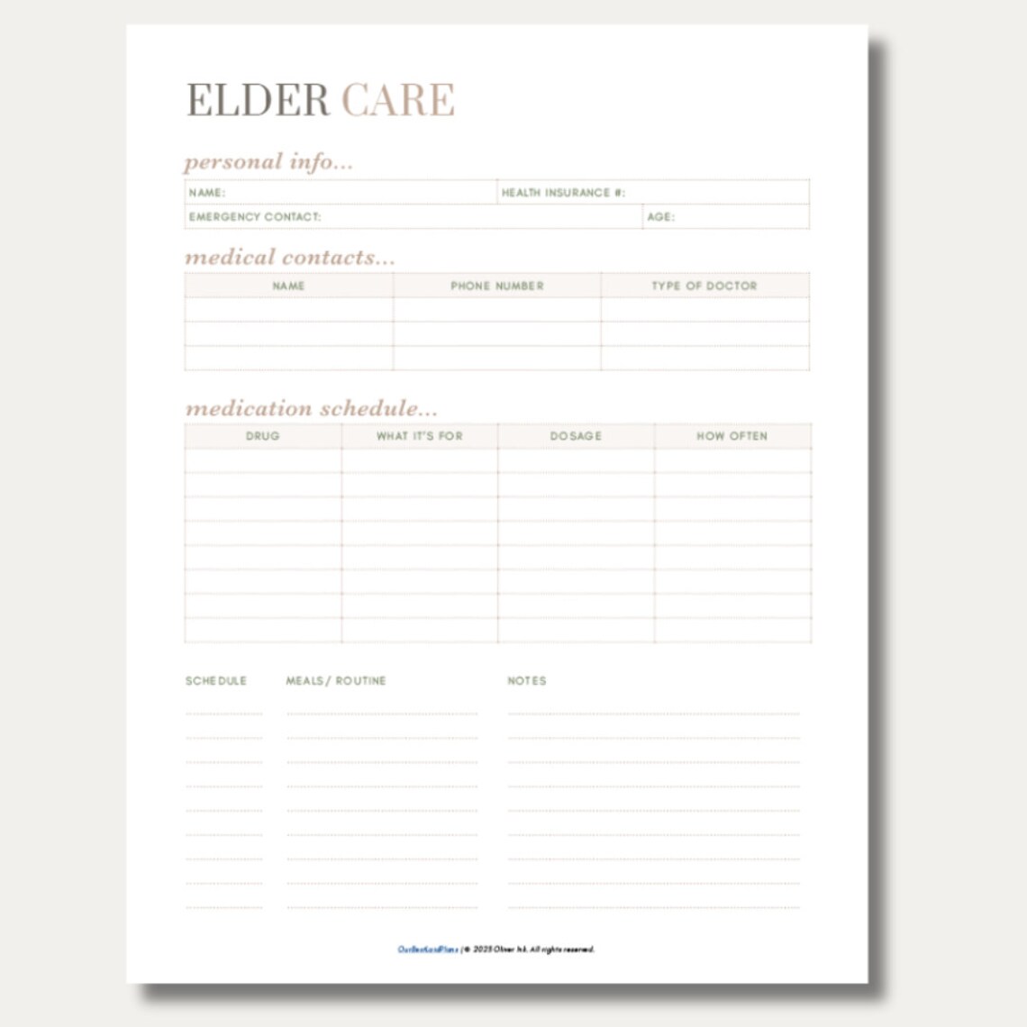 Elder Care Planner Printable PDF, Senior Care Planner, Senior Care ...