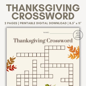 Thanksgiving Crossword Puzzle, Thanksgiving Crossword Printable, Thanksgiving Puzzle Crossword PDF Thanksgiving 2025 Printable Crossword