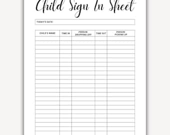 Daycare Sign In Sheet Printable PDF, Child Care Sign In Sheet, Childcare Sign In and Sign Out, Daycare Attendance Sign In and Sign Out