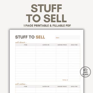 Items for Sale List Printable PDF for Facebook Marketplace, Garage Sale List, Stuff to Sell List, Items to Sell, Home Contents Sales List