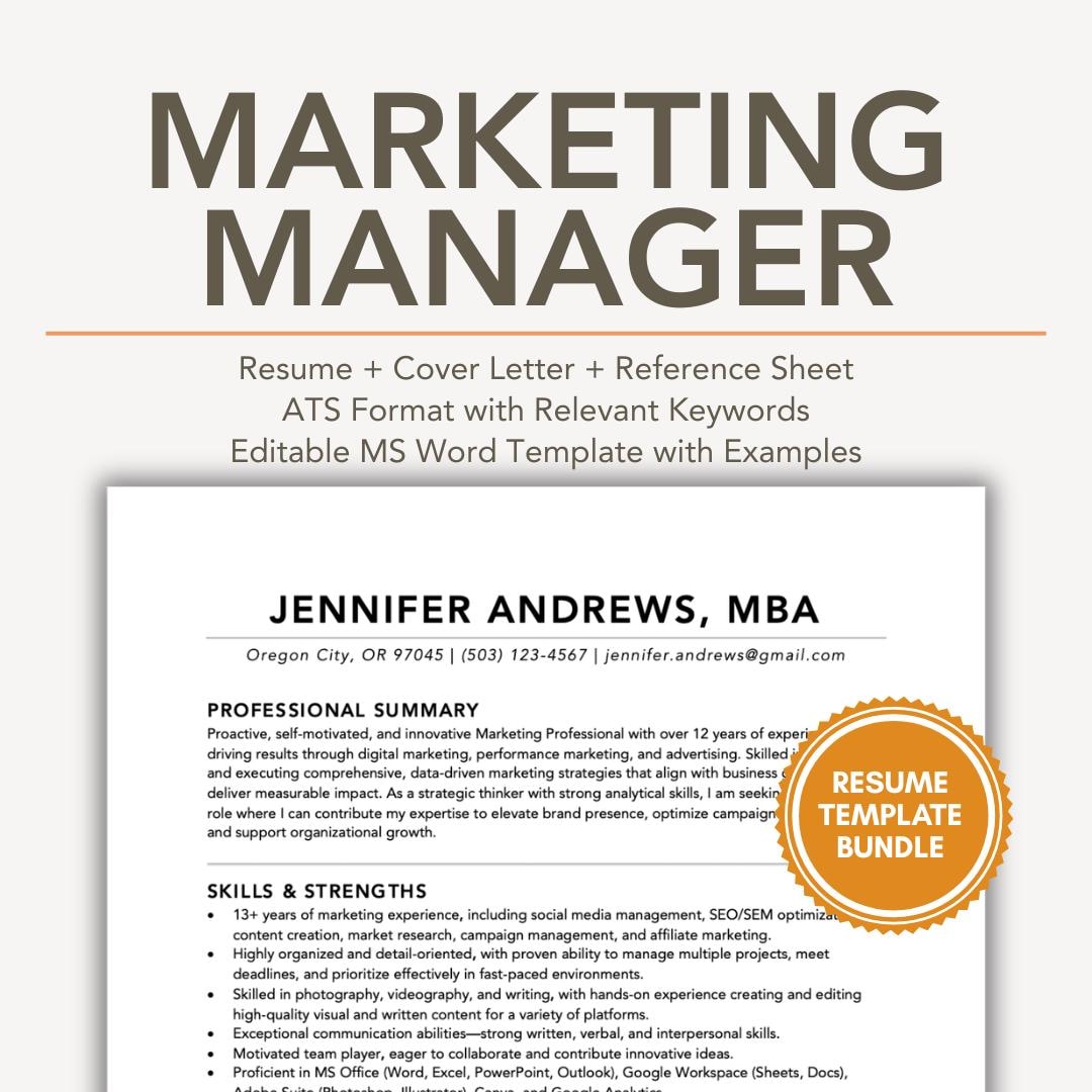 Resume Template Marketing Manager With Cover Letter + Example Resume ...