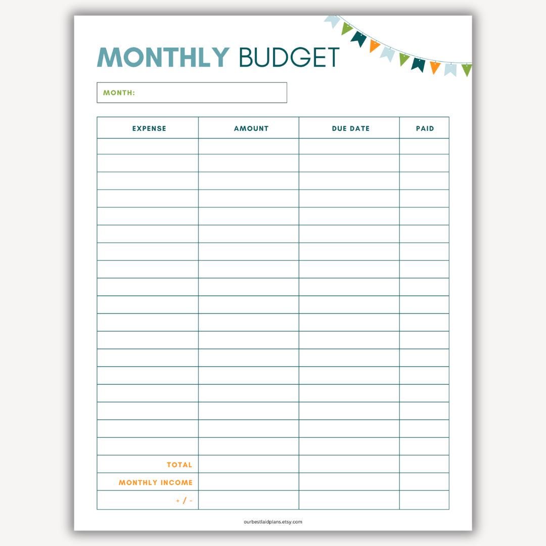 Monthly Budget Planner Printable PDF Monthly Budget Planner Template