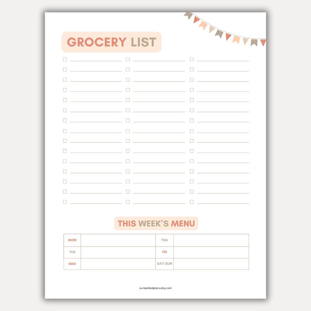 Grocery List Template Printable, Cute Grocery Shopping List Template, Food Shopping List ...