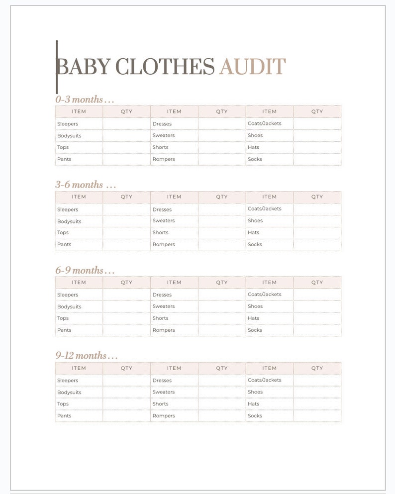 Baby Clothes Audit Printable Editable Google Docs Baby Planner Baby ...