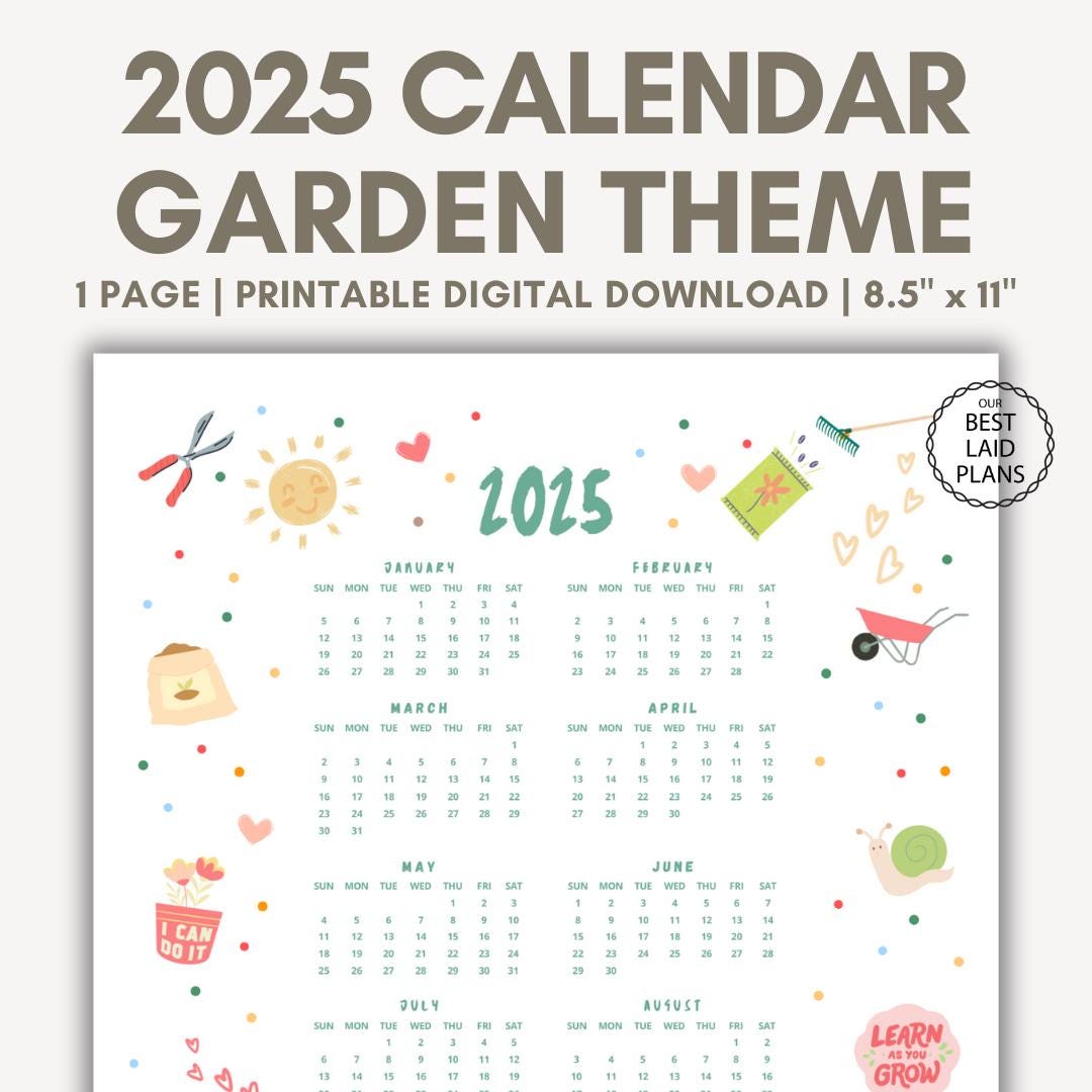 2025 Calendar Gardening Theme Gardening Gift for Gardener at a Glance 2025 Calendar Printable Digital Download Garden Calendar 2025 - Etsy