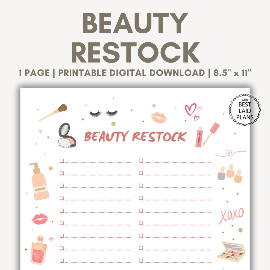 Beauty Restock Checklist Printable PDF Cosmetics Checklist Makeup Checklist Beauty Inventory Beauty To Do List Printable