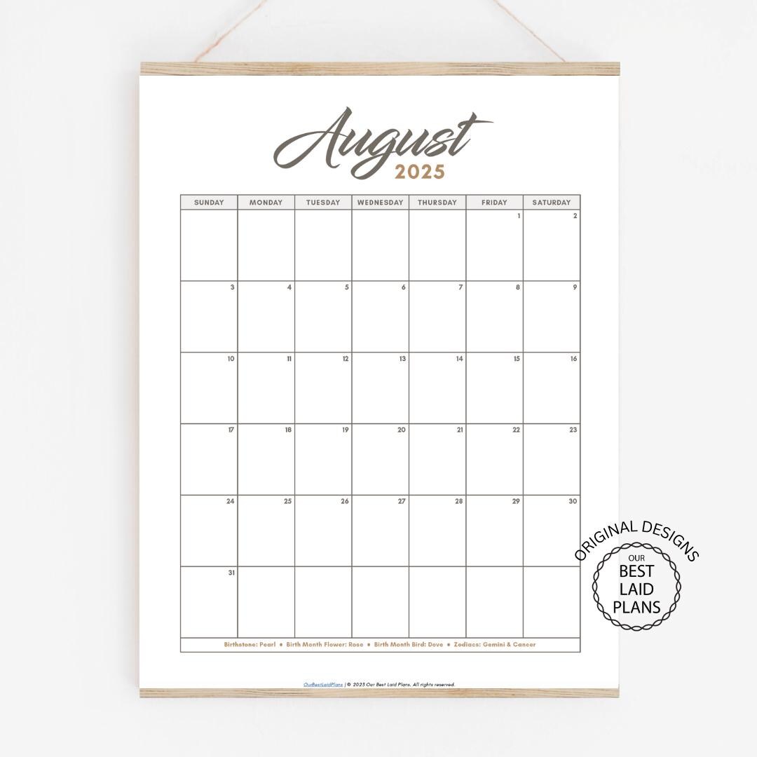 August 2025 Calendar Printable PDF August 2025 Calendar Page August 2025 Pink Boho August Calendar 2025 Cute Calendar Aug Cal Digital