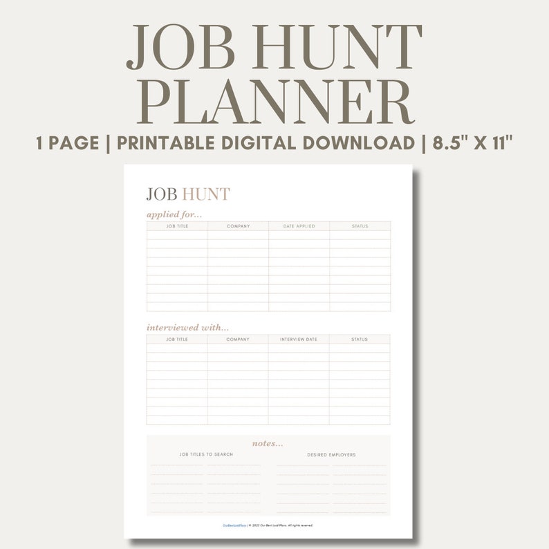 Job Search Tracker Planner Printable PDF, Job Application Tracker, Employment Tracker, Job Hunt ...