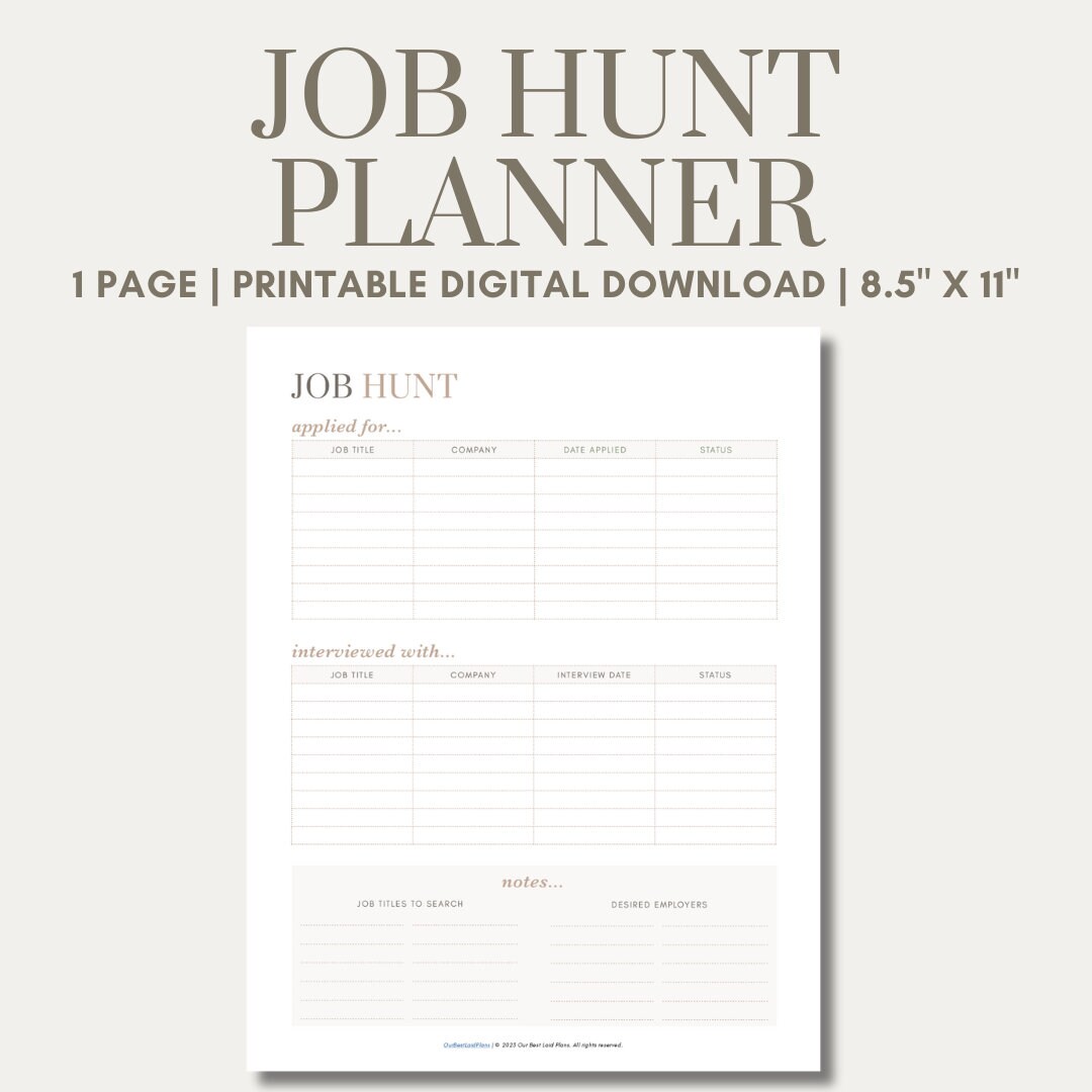 Job Search Tracker Planner Printable PDF, Job Application Tracker ...