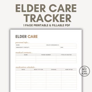 Elder Care Planner Printable Senior Care Plan Senior Care Tracker Medication Tracker Elderly Care Planner Elderly Home Care Medication List