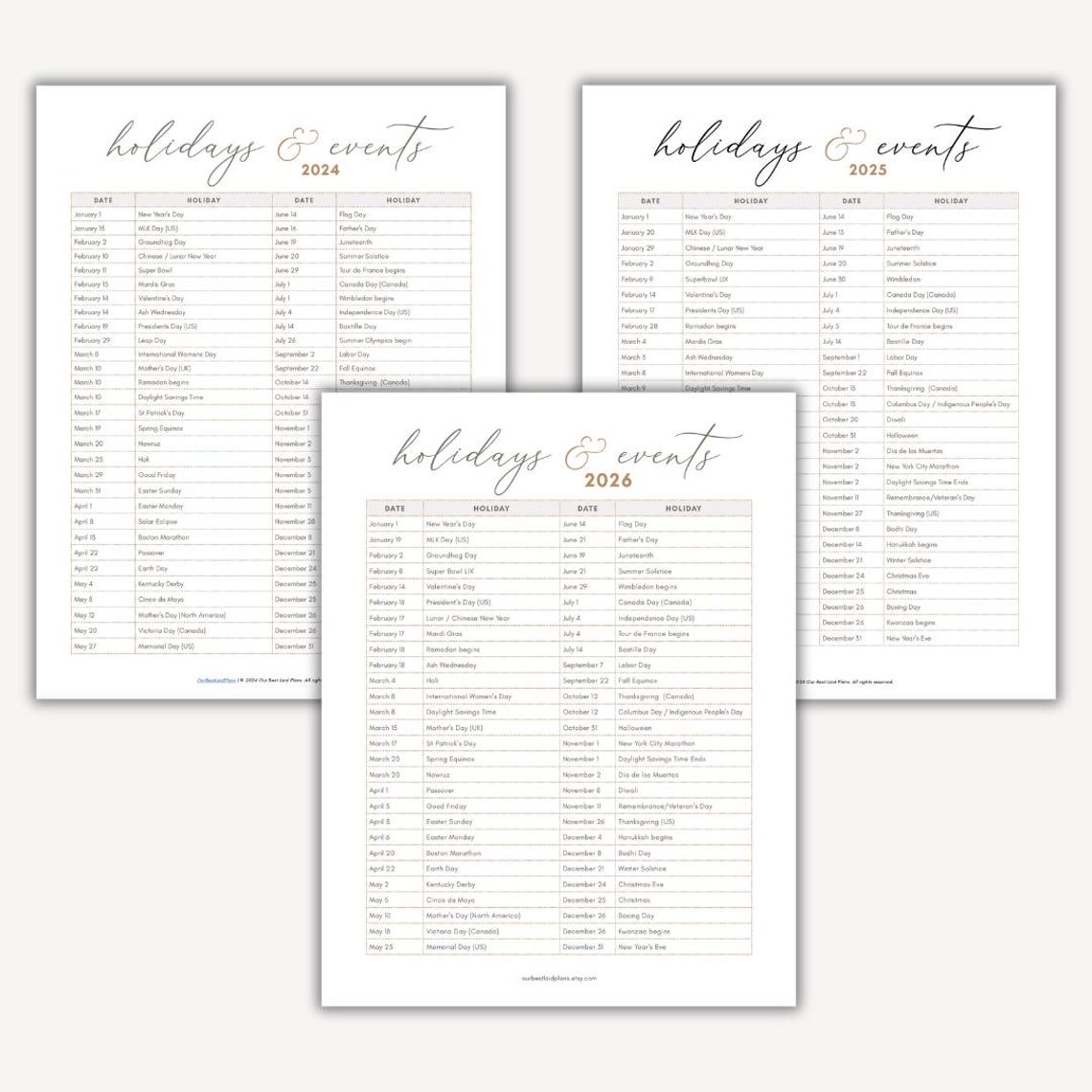 Holiday List Printable 2024 2025 2026 Holiday Calendar 2024 2025 2026