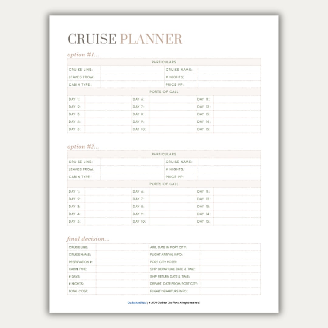 Cruise Planner Printable PDF Plan My Cruise Vacation Planner Cruise ...