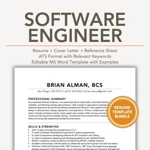 Resume Template Software Engineer Developer with Cover Letter and Example / Sample CV in ATS Friendly Format Editable Word Files